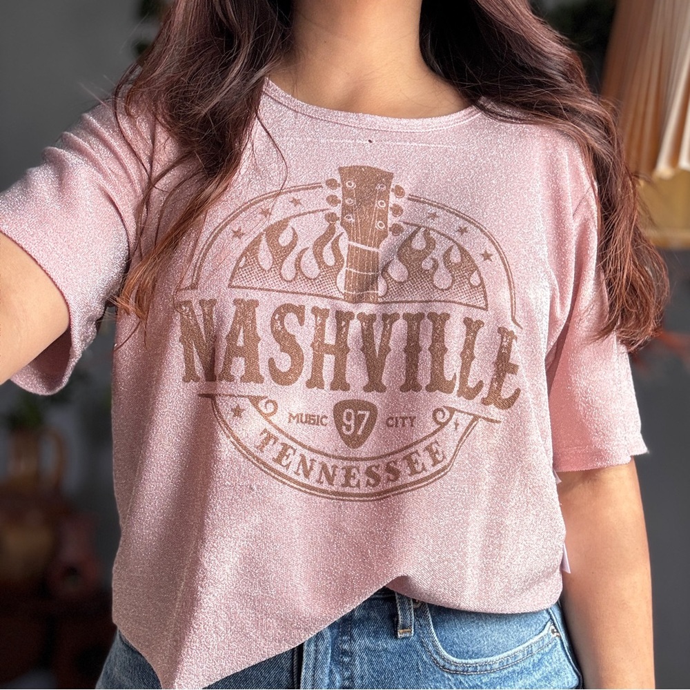 Pink Shimmer Nashville Tennessee Music City Graphic Originality Size Medium Top